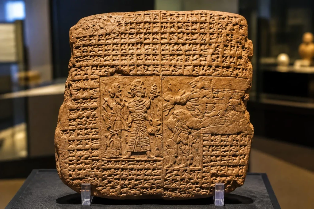Narrative poetry represented by an ancient clay tablet from the Epic of Gilgamesh