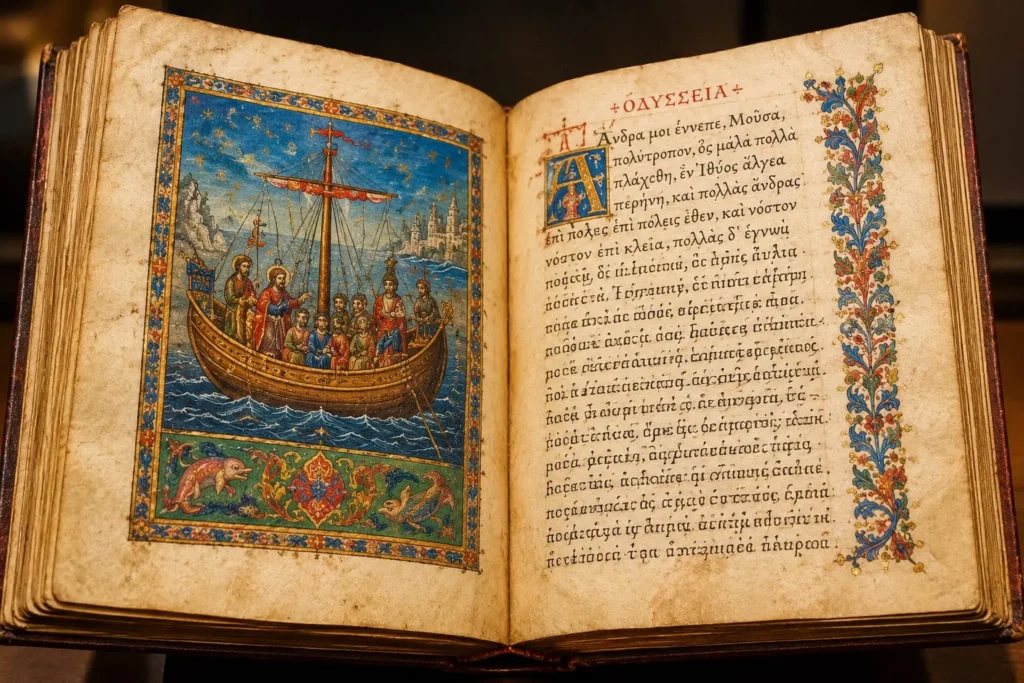 Narrative poetry shown through a fifteenth century manuscript of Homer's Odyssey