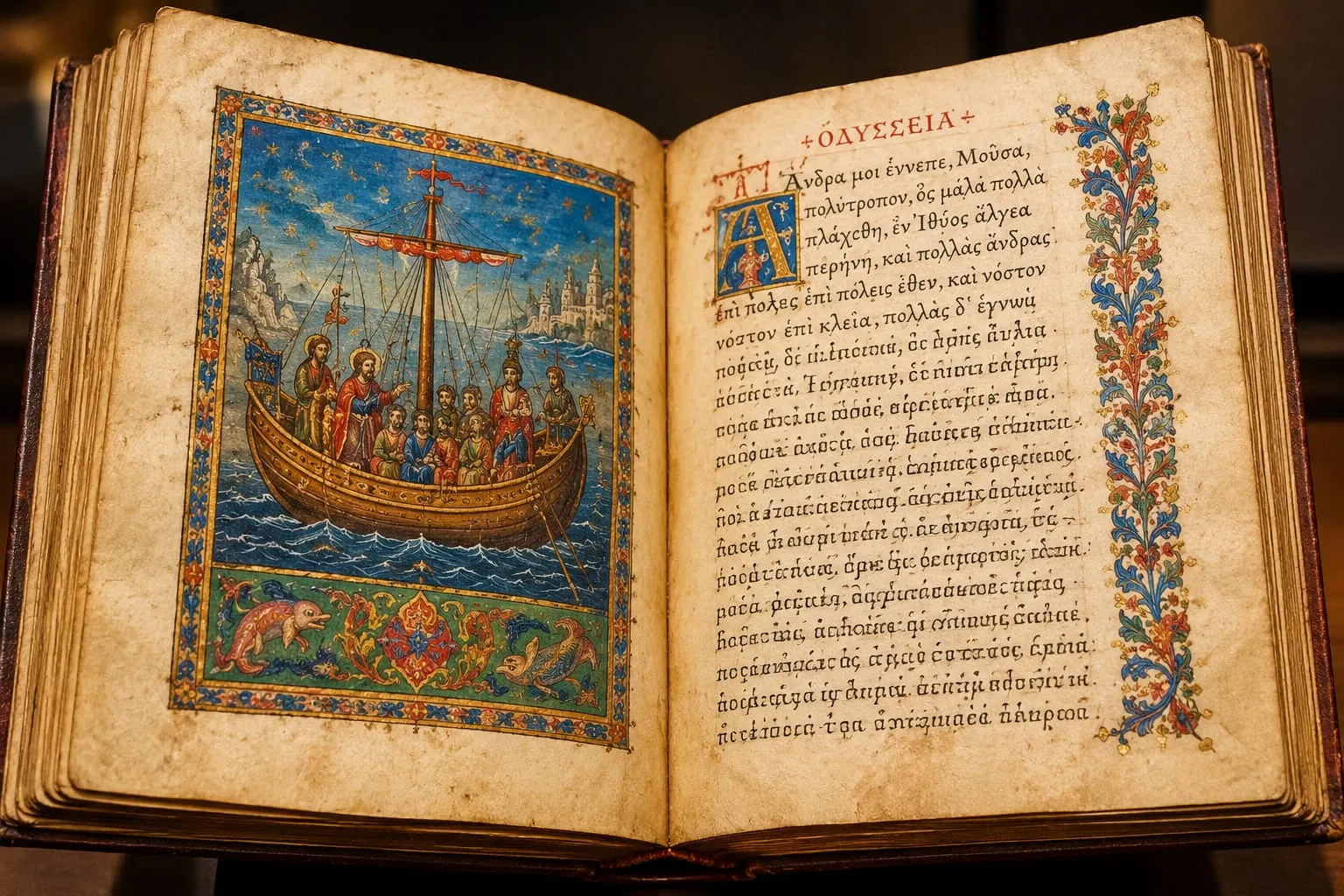 Narrative poetry shown through a fifteenth century manuscript of Homer's Odyssey