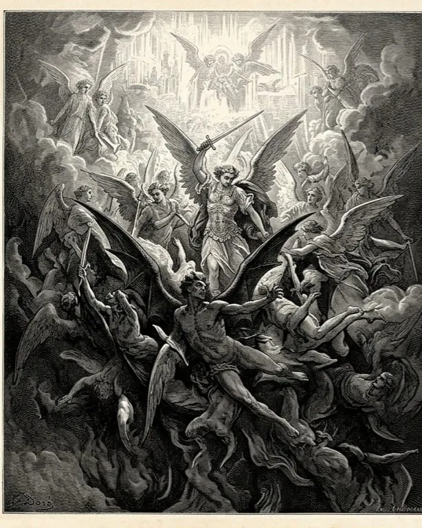 Narrative poetry represented by Gustave Dore's public domain illustration for Paradise Lost