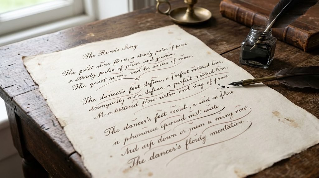 Rhythm in poetry illustrated by an original handwritten poem manuscript from the nineteenth century