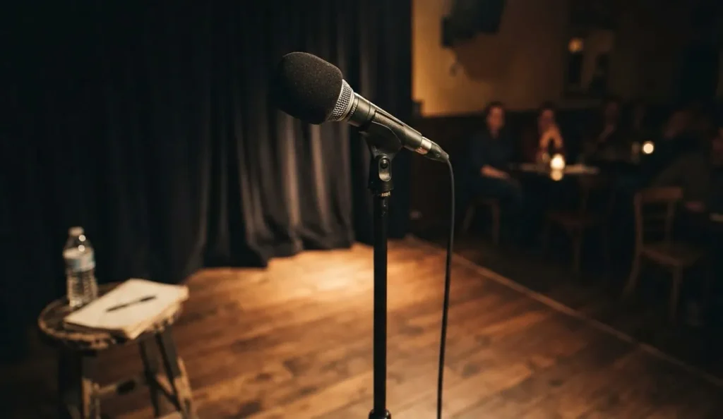 Spoken word poetry artists performing together at a live community event